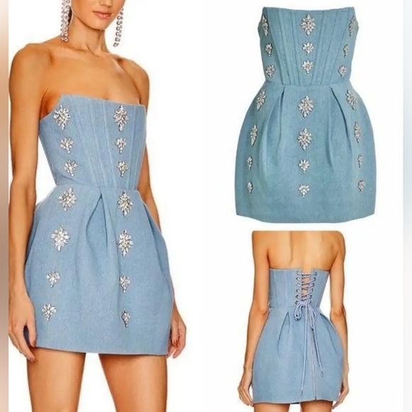 Maraya Denim Diamond Mini Dress in Blue Denim Bronx and Banco Sz 4 SMALL - Picture 4 of 14